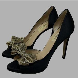 Valentino Women's Heels in Black with Gold Bow